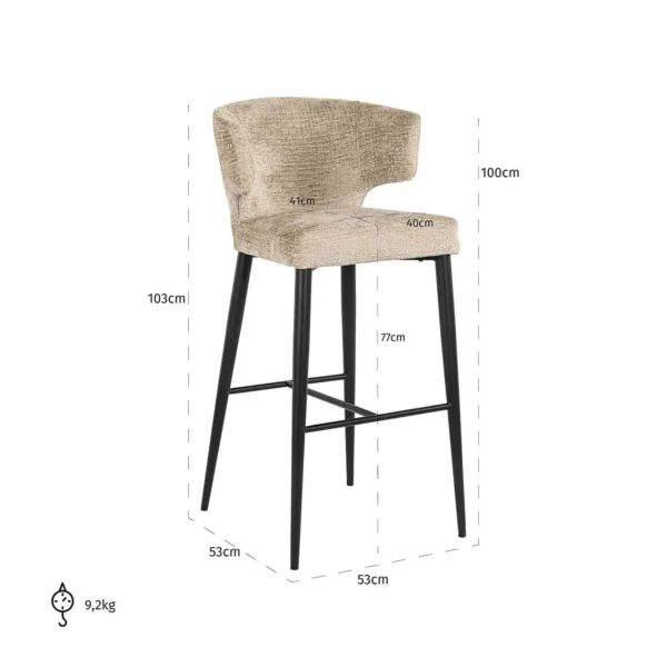 Scaun de bar bej din tesatura texturata h103 Taylor - imagine 9