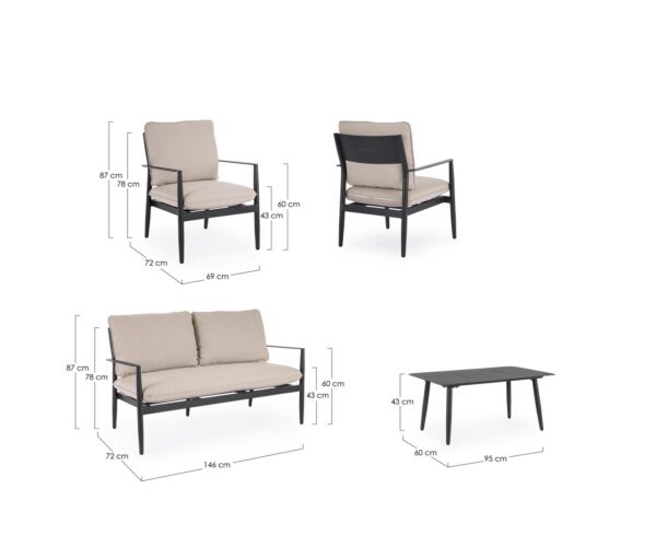 Set mobilier de exterior negru antracit/bej din aluminiu si tesatura Nebula - imagine 4