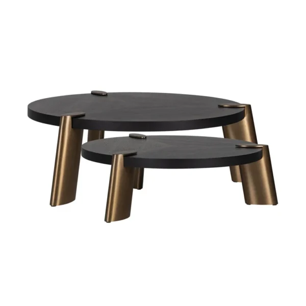 Set 2 mese de cafea maro inchis/aramiu din MDF, inox si furnir Brody