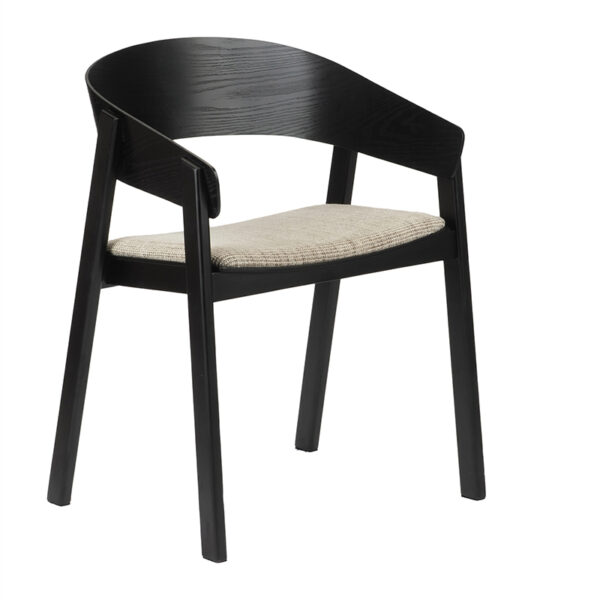 Scaun dining bej/negru din lemn de frasin si tesatura Edo