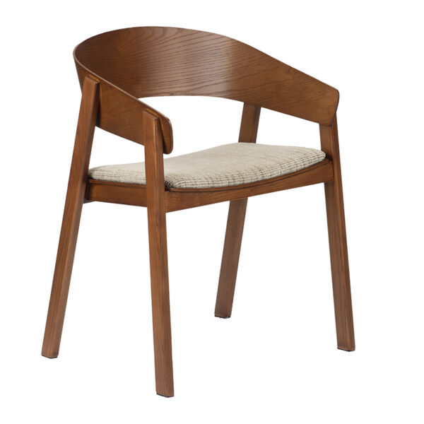 Scaun dining bej/maro din lemn de frasin si tesatura Edo