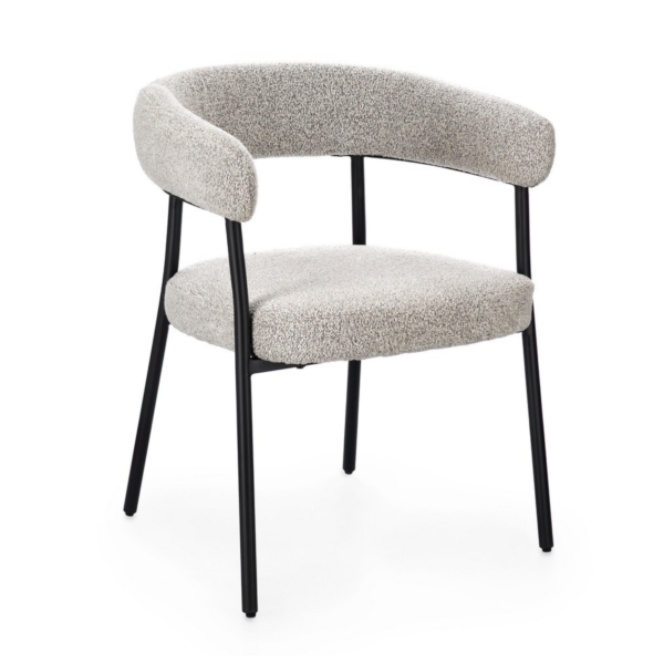 Set 2 scaune dining gri deschis/negru din tesatura boucle Giaele