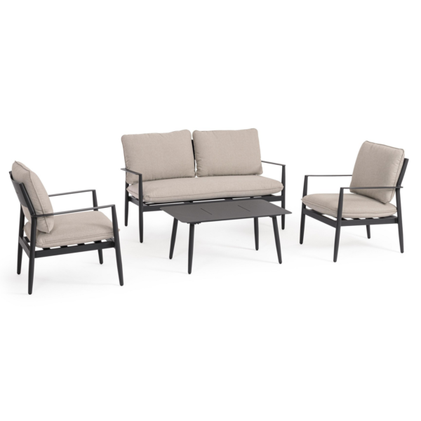 Set mobilier de exterior negru antracit/bej din aluminiu si tesatura Nebula