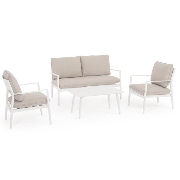 Set mobilier de exterior alb/bej din aluminiu si tesatura Nebula