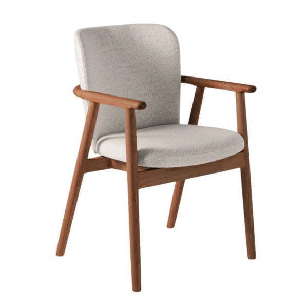 Scaun dining crem/maro din lemn si tesatura boucle Ria