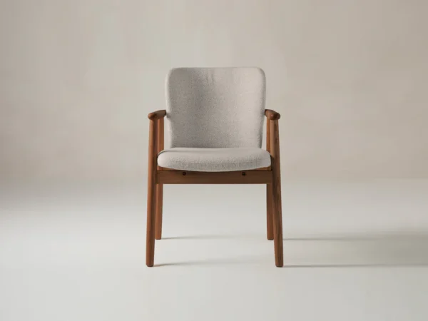 Scaun dining crem/maro din lemn si tesatura boucle Ria - imagine 3