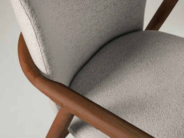 Scaun dining crem/maro din lemn si tesatura boucle Ria - imagine 5