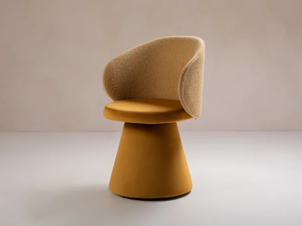 Scaun dining rotativ galben mustar din catifea si tesatura Inez - imagine 4