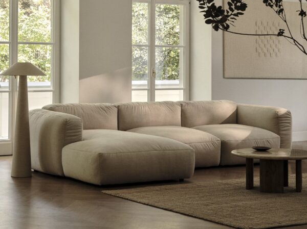 Coltar modular bej deschis din catifea Martina Left - imagine 2