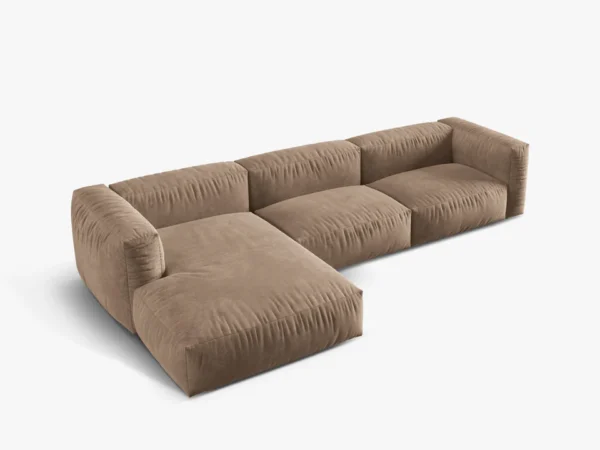 Coltar modular bej inchis din catifea Martina Left - imagine 4