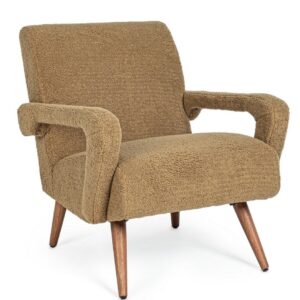 Fotoliu verde olive din tesatura boucle si lemn Berna