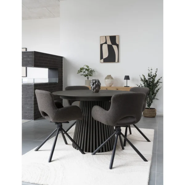 Masa dining extensibila neagra din furnir de stejar Ø120 Osaka - imagine 2