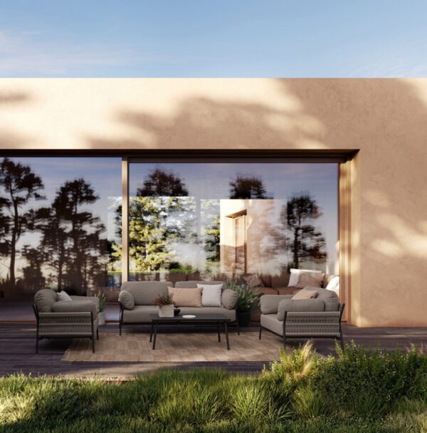 Canapea de exterior bej din aluminiu si tesatura impermeabila Pardis - imagine 2