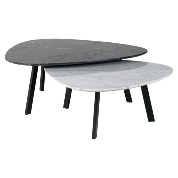 Set 2 mese de cafea alb/negru din marmura si MDF Trocadero