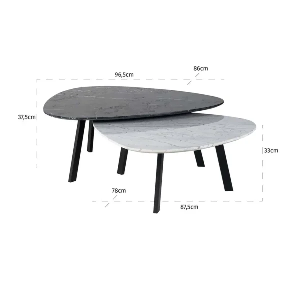 Set 2 mese de cafea alb/negru din marmura si MDF Trocadero - imagine 5