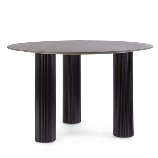 Masa dining rotunda neagra din MDF si portelan Bamira