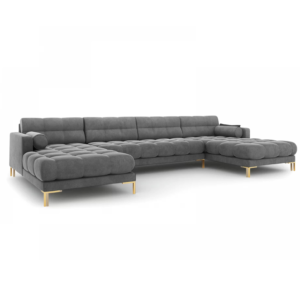 Coltar modular 6 locuri gri deschis din catifea Mamaia