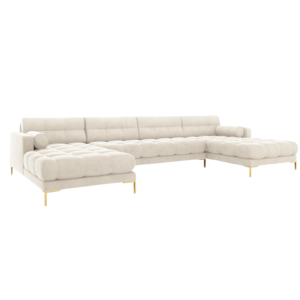 Coltar modular 6 locuri crem din catifea Mamaia