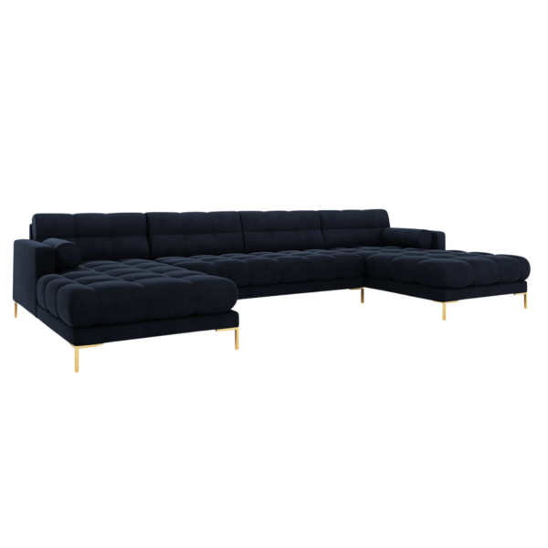 Coltar modular 6 locuri albastru indigo din catifea Mamaia