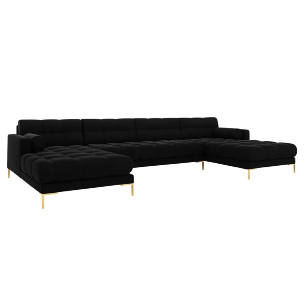 Coltar modular 6 locuri negru din catifea Mamaia
