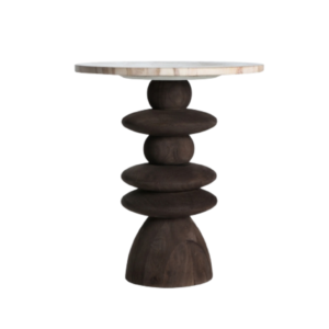 Masa laterala maro din lemn de mango si marmura Vrads