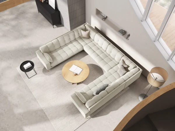 Coltar modular 6 locuri crem din catifea Mamaia - imagine 2