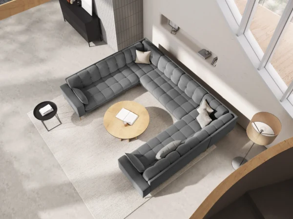 Coltar modular 6 locuri gri deschis din catifea Mamaia - imagine 2