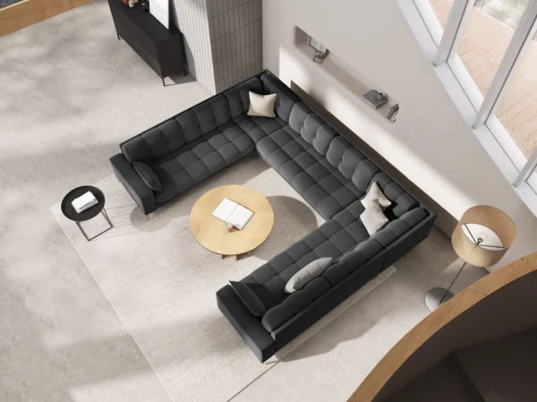 Coltar modular 6 locuri gri inchis din catifea Mamaia - imagine 2