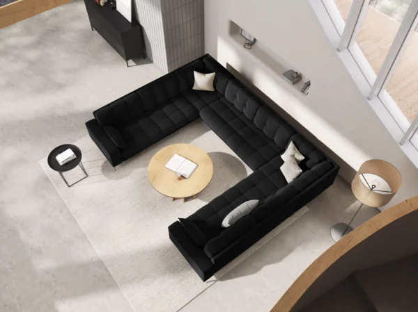 Coltar modular 6 locuri negru din catifea Mamaia - imagine 2