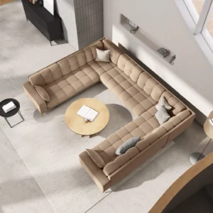 Coltar modular 6 locuri bej din catifea Mamaia