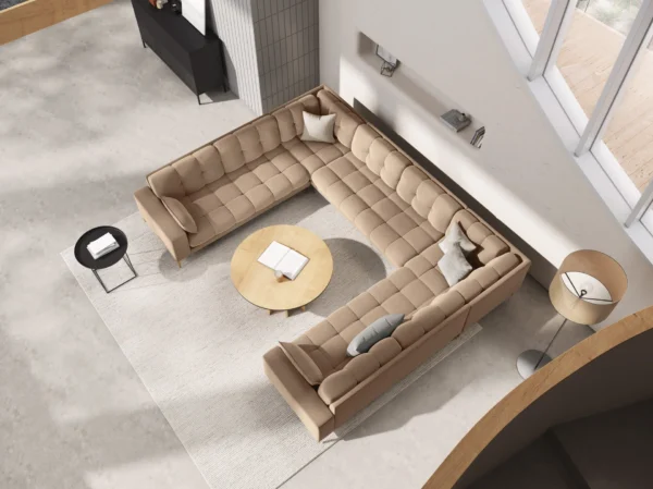 Coltar modular 6 locuri bej din catifea Mamaia - imagine 2