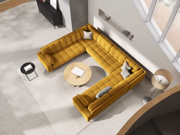 Coltar modular 6 locuri galben mustar din catifea Mamaia - imagine 2