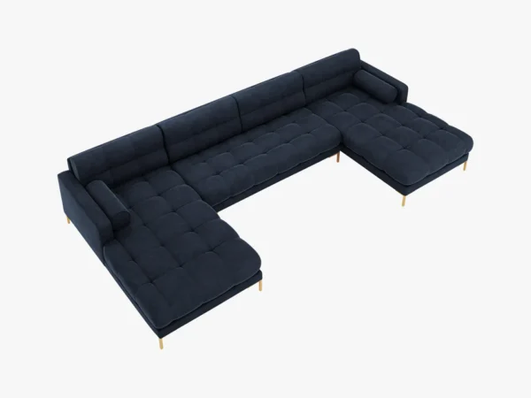 Coltar modular 6 locuri albastru indigo din catifea Mamaia - imagine 4