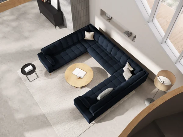 Coltar modular 6 locuri albastru indigo din catifea Mamaia - imagine 2