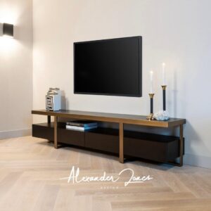 Comoda TV maro carbune din MDF furniruit si otel Diddley