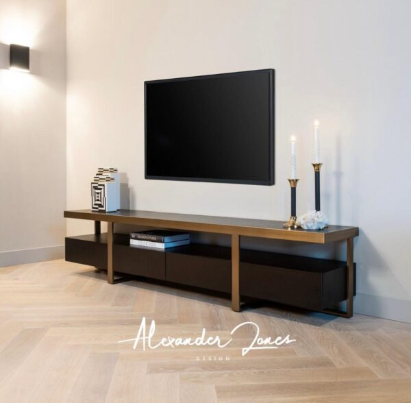 Comoda TV maro carbune din MDF furniruit si otel Diddley - imagine 2