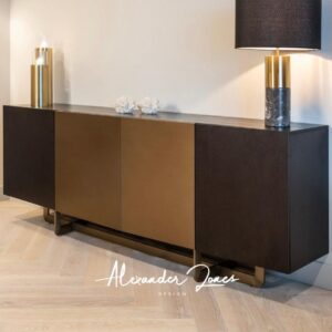 Bufet inferior maro carbune din MDF furniruit si otel Dax