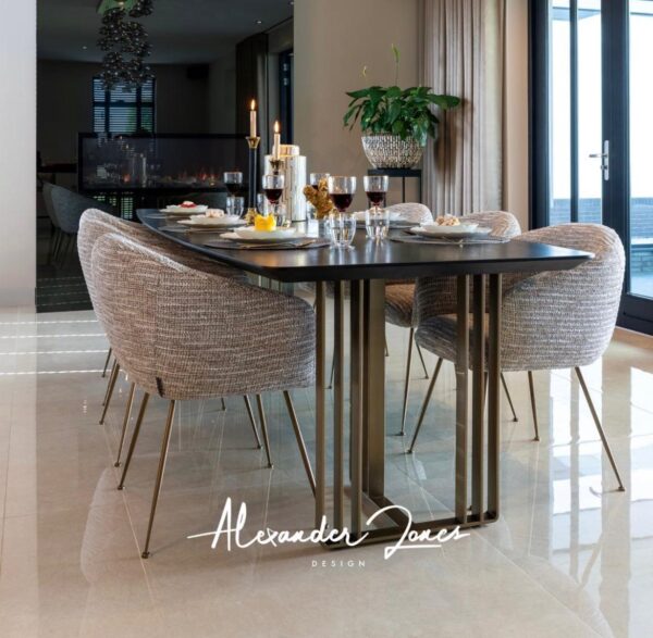 Masa dining negru carbune din MDF furniruit si metal Maverick - imagine 2