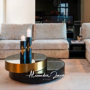 Masa de cafea neagra/aramie din MDF, inox si oglinda Slice