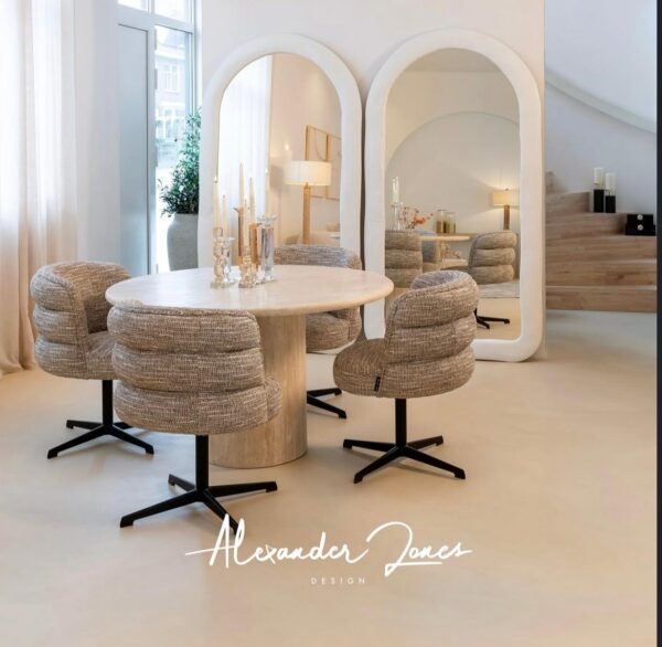 Scaun dining rotativ bej din tesatura texturata Chadwick - imagine 2