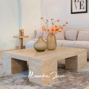 Masa de cafea bej patrata din travertin Biltmore