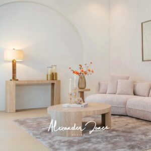 Masa de cafea bej rotunda din travertin Biltmore