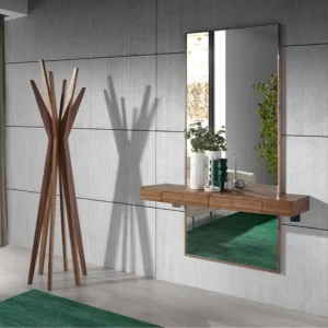 Consola cu oglinda maro din furnir de nuc Oxo