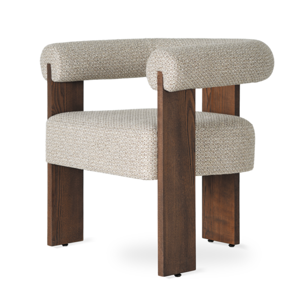 Scaun dining bej/maro din tesatura si cadru de lemn Dante - imagine 2