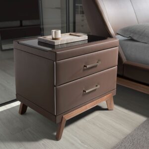 Noptiera maro din piele ecologica si lemn Berlin