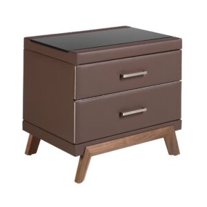 Noptiera maro din piele ecologica si lemn Berlin