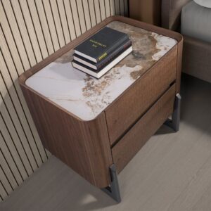 Noptiera maro natur din lemn si portelan Sebastian