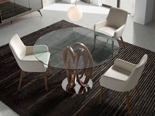 Scaun dining crem/maro din tesatura si lemn Katie - imagine 2