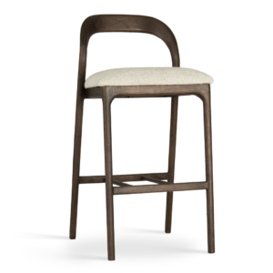 Scaun de bar crem din tesatura si cadru lemn Moris