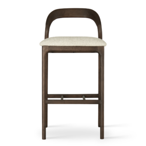 Scaun de bar crem din tesatura si cadru lemn Moris